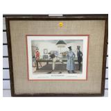 VINTAGE HAND COLORED BILLARDS ETCHING PRINT