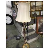 BRASS & ONYX BASED FLOOR LAMP W/ SILK SHADE