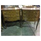 PAIR OF VINTAGE WOODEN INLAID NIGHT STANDS W/GLASS