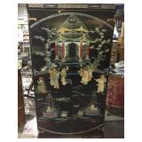 4 PANEL ASIAN THEMED ROOM DIVIDER W/ STONE APLIQUE