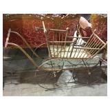ANTIQUE WOOD & METAL BABY BUGGY ,