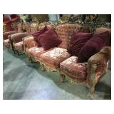 VICTORIAN CARVED WOOD COUCH & 2 ARMCHAIRS