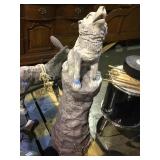 PLASTIC WOLF ON PEDESTAL STATUE