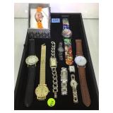 Tray lot of watches incl. Guess, Geneve and more