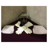 Pair of vintage beaded bags, perfume atomizer,