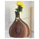 Wooden vase with carved lion front approx. 12"