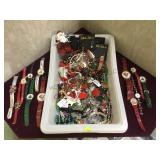 Tray lot of costume jewelry incl. holiday and