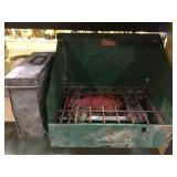 Vintage metal Coleman camping stove and metal box