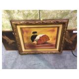 Framed oil on canvas by Marilyn and 2 copper bird
