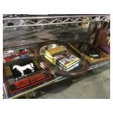 Bottom shelf bar mirrors, Jack Daniels statue and