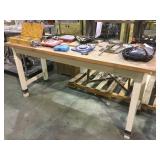 Wooden topped workbench table approx. 6 feet long