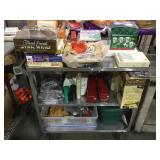 Cart lot assorted kitchen items, board games,