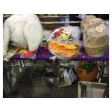 Table top and bottom assorted costume items incl.