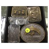 COLL. OF BRASS "JACK DANIELS" BELT BUCKLES & MONEY