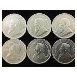 2018 SILVER KRUGERRANDS,  6 X $