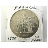 1975 FRANCE  SILVER  50 FRANKS COIN