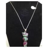 VINTAGE STERLING CHAIN W/STERLING/RUBYZOISITE GEM