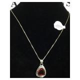 STERLING CHAIN W/STERLING/RED GEM PENDANT