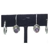 2 PAIRS OF STERLING EARRINGS, 1-PURPLE GEMS