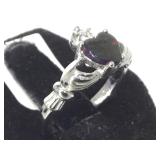 STERLING RING W/IRISH CLADDAGH OPAL , SIZE 5