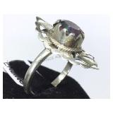 STERLING RING W/ PURPLE GEMSTONE, SIZE 8
