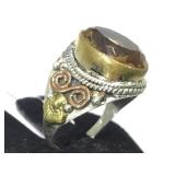 STERLING RING W/ AMBER GEMSTONE, SIZE 8.5
