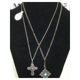 2 STERLING CHAINS, 1-CROSS, 1-TURQUOISE