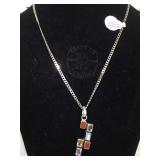 STERLING CHAIN NECKLACE W/ MULTI GEMS