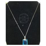 STERLING CHAIN NECKLACE W/ BLUE GEMSTONE