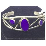 VINTAGE STERLING CUFF W/ PURPLE GEMSTONE