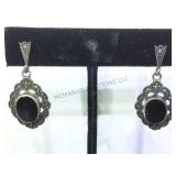 PAIR OF STERLING  MARCASITE/ BLACK ONYX EARRINGS