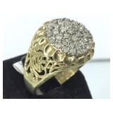 10K GOLD RING W/ DIAMONDS, SIZE 13