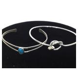PAIR OF STERLING BRACELETS, 1-TURQUOISE, 1-KNOTTED
