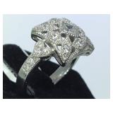 STERLING  RING W/ CLEAR GEMSTONES, SIZE 8