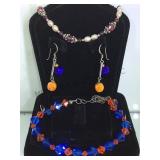 BEADED BRACELETS & EARRINGS  W/STERLING CLASPS