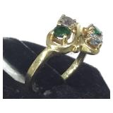 10K GOLD RING W/EMERALD & TOPAZ GEMSTONES, SIZE 6
