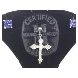 STERLING CROSS PENDANT & EARRINGS W/BLUE GEMS