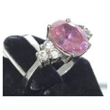 STERLING RING W/ PINK & CLEAR GEMSTONES, SIZE 7