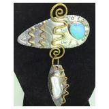 STERLING /FIRE OPAL/PEARL PENDANT SIGNED MILLER