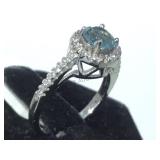 STERLING RING W/ LIGHT BLUE & CLEAR GEMS, SIZE 6.5