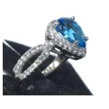 STERLING RING W/GREEN & CLEAR GEMSTONES, SIZE 6