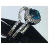 STERLING RING W/ GREEN & CLEAR GEMS, SIZE 6.5