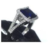 STERLING RING W/ DARK BLUE GEMS, SIZE 6