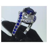 STERLING RING W/DARK BLUE GEMS, SIZE 7