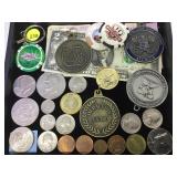 TRAY OF COINAGE, KENNEDY 50C, IKE DOLLAR, $2 NOTE