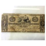 1856 $5 COMMERCIAL BANK OF COLUMBIA NOTE,