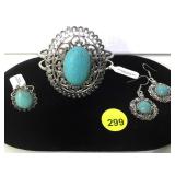 FAUX TURQUOISE BRACELET, EARRINGS & RING SET