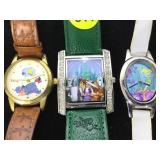 3 DISNEY THEMED WATCHES, W/ LEATHER BANDS