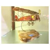 METAL AIRPLANE SCULPTURE ON ONYX BASE, SIGNED