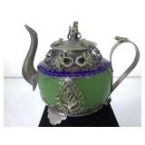 ORNATE METAL & JADE MINI TEA POT